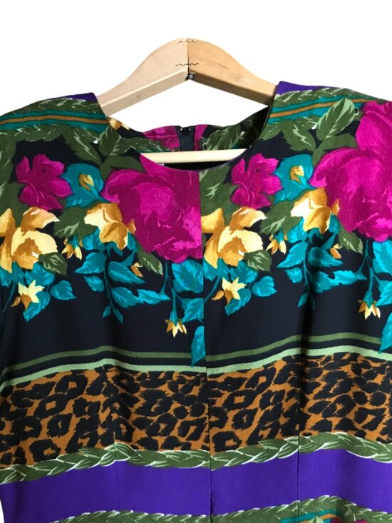 KC Spencer New York Knee-Length Dress: Vintage 70s Floral Leopard Print, Size 10 - Picture 7 of 11